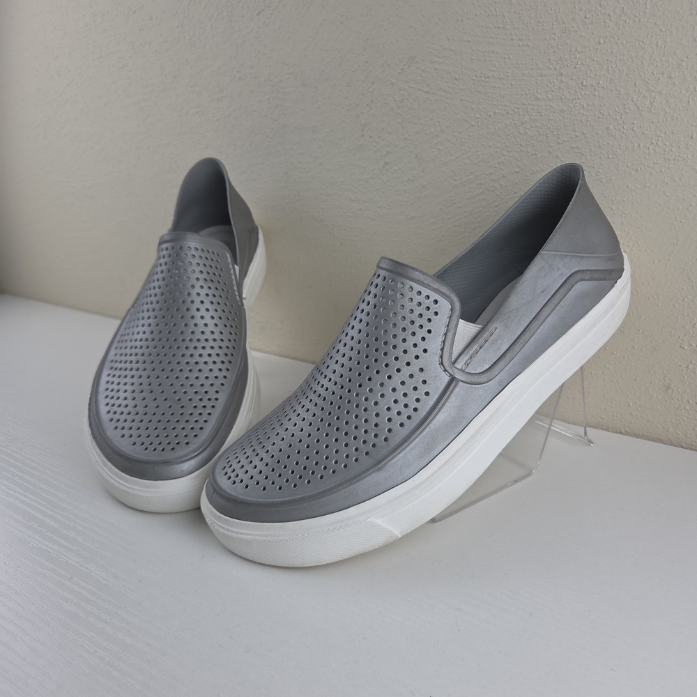 CROCS Iconic Comfort CitiLane Roka Slip On Women's 10 Gray Perforated Rubber